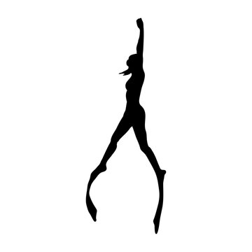 Logo club de submarinismo. Buceo libre. Silueta de mujer submarinista