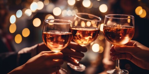 People toasting with colorful cocktails at a festive gathering