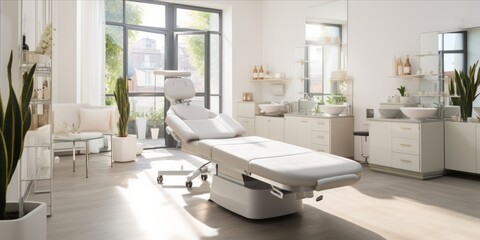 Fototapeta na wymiar Interior of a modern, bright beauty salon with treatment bed