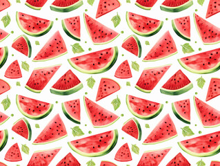 Fototapeta premium Watercolor Watermelon Slices Isolated, Aquarelle Water Melon, Creative Watercolor Fruit on White