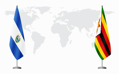 El Salvador and Zimbabwe flags for official meeting