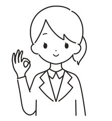 モノクロ｜OKマークのスーツの女性｜上半身