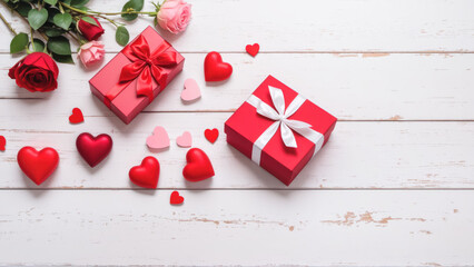 Valentine's day gifts on a white wooden background