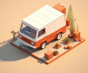 Obraz premium Isometric Cute Soft Colors Truck