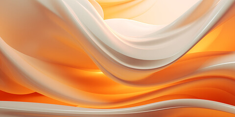 Fototapeta premium Wellenmotiv in leuchtenden weiß und orange Farben als Hintergrundmotiv für Webdesign im Querformat für Banner, ai generativ