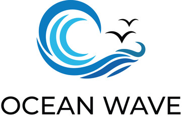 abstract ocean wave logo design,  ocean logo with waves and seagulls, Wave beach vector illustration design logo