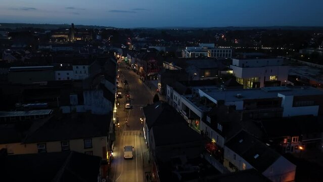 Ancient Irish city at night in Kilkenny 4k
