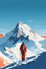 Backcountry skiing in the mountains, minimalistic, poster graphic
