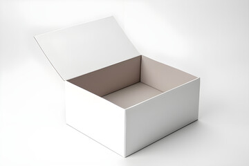 Photo of open paper box, minimal , clean , isolated on white background