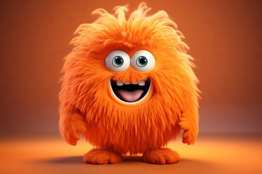 Cute orange furry monster 3D cartoon character