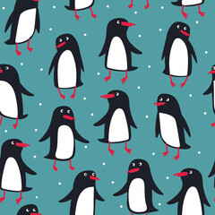 Funny seamless pattern with penguins