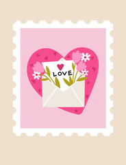 Envelope with flowers Valentine card