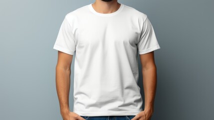 Frontal perspective of a cropped white T-shirt mock-up with no design, for men