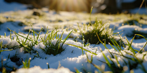 Spring Grass Covered With Snow For Wallpaper Created Using Artificial Intelligence