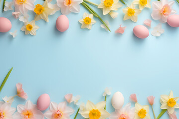 Naklejka na ściany i meble Joyful Pastels: Easter Frame with Daffodils and Eggs