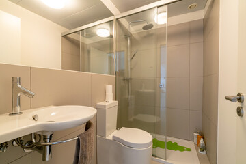 an image of an ensuite bathroom inside a mediterranean apartment.