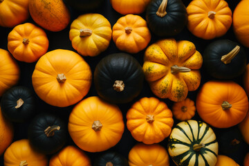 Variety of Squashes and Pumpkins Overhead