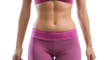Fit woman body in fitness outfit, close-up, cut out