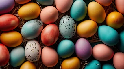 Fotobehang Colorful Easter eggs background, easter celebration,Greeting card or banner © Planetz