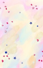 Abstract colorful watercolor with Star and heart paper
