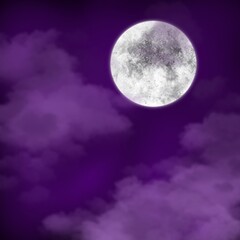 Naklejka na ściany i meble Purple dark sky with moon and clouds 