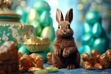Fototapeta na wymiar Festive Easter Bunny in Bokeh Setting