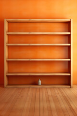 Fototapeta na wymiar Orange colour empty shelves and orange background.