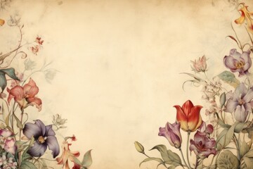 Flowers frame on an antique paper background 