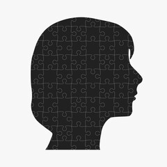 Woman head made puzzle pieces. Strategy, education