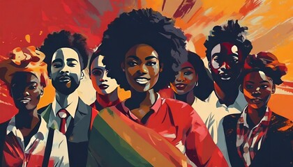 Vibrant Abstract Illustration Celebrating Black History Month. Juneteenth, Racial Equality, and Justice for a Diverse Community.