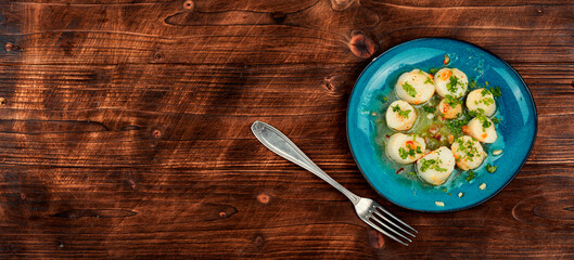 Seared scallops on a plate