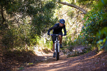 Fototapeta premium Mountain biker riding on his btt bike