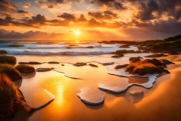 Fototapeta na wymiar sunset on the beach generated by AI technology