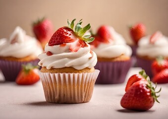 Strawberry Cupcakes with Cream Cheese Frosting and Coulis