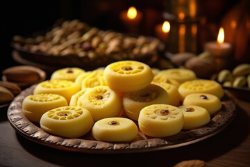 Indian sweets pedha for diwali festival made from milk - obrazy, fototapety, plakaty