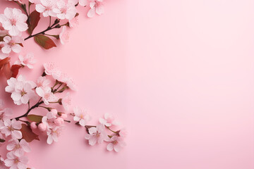 Fototapeta na wymiar Beautiful white flowers on pink background. A card for Easter, Women's Day, Mother's Day, Valentine's Day with a place for text.