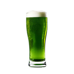 green beer with a foamy head on transparent background