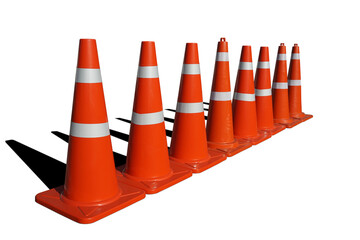 Road traffic cone, white-marked parking lot, and road traffic cones use street warning signs.