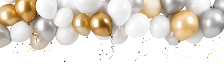 Schilderijen op glas Silver white and gold balloons isolated on white banner © petrrgoskov