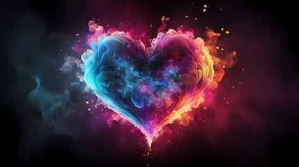 Colorful Valentine's Day hearts with fireworks and smoke in the background, Valentine's Day background