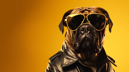 Mean looking bullmastiff working as a security office - obrazy, fototapety, plakaty