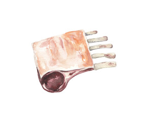 Lamb chops watercolor illustration Hand-painted food clipart Hand-drawn raw meat Png cut file 