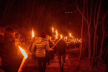 Torchlight procession awaiting Christmas