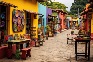 Colorful ceramic pottery shop in Chiang Mai, Thailand, A colorful artisan marketplace in a South American town, AI Generated - obrazy, fototapety, plakaty