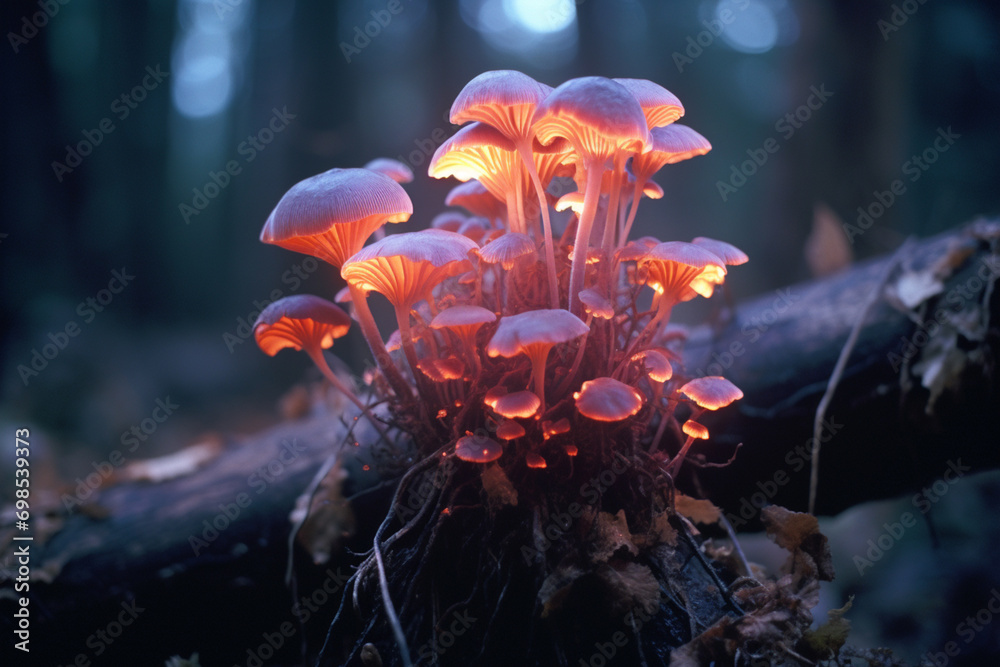 Aufkleber a brilliant and mystical image of a glowing fungus, conveying an otherworldly presence for unique an