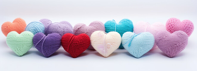 Fototapeta premium Knitted hearts in pastel colors