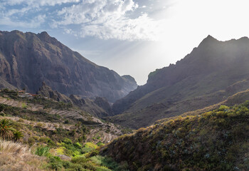 Teno mountains in sunlight on Tenerife