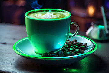 Hot Cappuccino coffee in Green Mug 