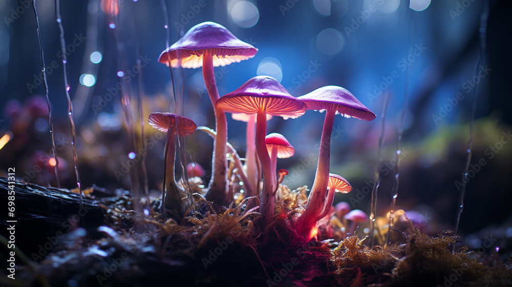 Leinwandbilder A captivating image showcasing the luminous aura of a mushroom, adding an otherworldly and enchanting quality to design concepts.