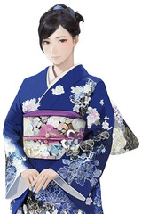 青色の振袖を着た女性